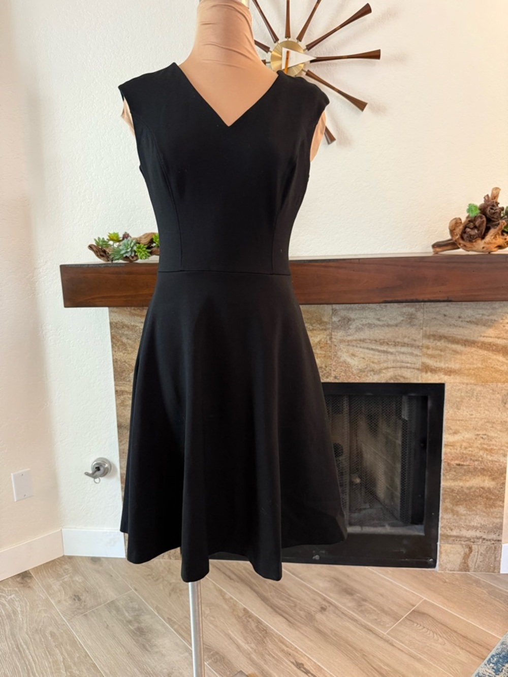WHBM Classic Black V-Neck Fit & Flare Dress